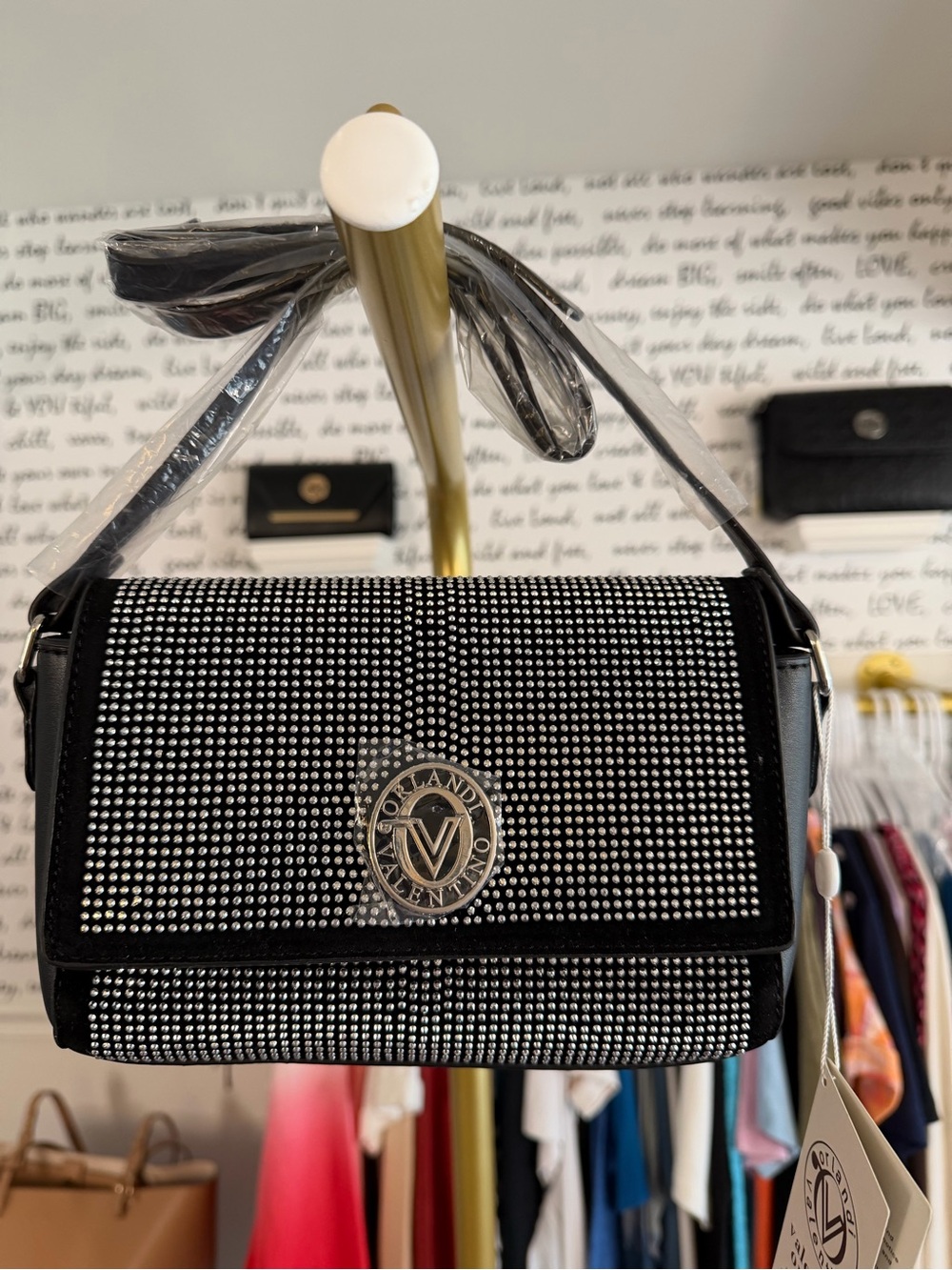 NWT Valentino Orlandi Black and Silver Rhinestone Crossbody/Shoulder Bag